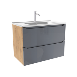 Тумба для ванной комнаты ЗОВ Дион, с раковиной, Графит глянец/Дуб 70
