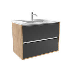 Тумба для ванной комнаты ЗОВ Парма, с раковиной, Дуб/Черный 60
