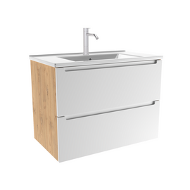 Тумба для ванной комнаты ЗОВ Дион, с раковиной, Белый мат/Дуб 80