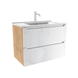 Тумба для ванной комнаты ЗОВ Дион, с раковиной, Белый глянец/Дуб 100