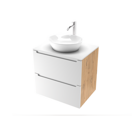 Тумба для ванной комнаты ЗОВ Дион, белая столешница, Белый мат/Дуб 60