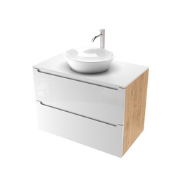 Тумба для ванной комнаты ЗОВ Дион, белая столешница, Белый мат/Дуб 80