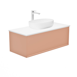 Тумба подвесная Бергамо 1200 Массив-Т RAL 3012 под столешницу/столешница компакт-плита Белая с 2 вырезами