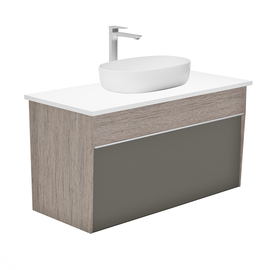 Тумба подвесная Гранада 1000 Массив-Т RAL 7022 под столешницу/столешница компакт-плита Белая с 2 вырезами