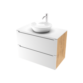 Тумба для ванной комнаты ЗОВ Дион, белая столешница ЛДСП, Белый мат/Дуб 100