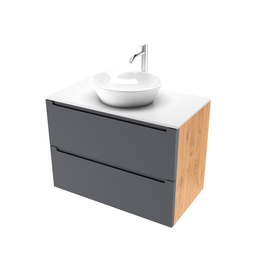 Тумба для ванной комнаты ЗОВ Дион, белая столешница ЛДСП, Графит мат/Дуб 80