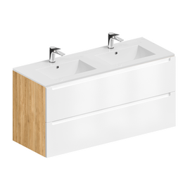 Тумба для ванной комнаты ЗОВ Дион, с раковиной, Белый глянец/Дуб 120