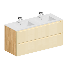 Тумба для ванной комнаты ЗОВ Дион, с раковиной, Беж глянец/Дуб 120