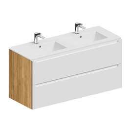 Тумба для ванной комнаты ЗОВ Дион, с раковиной, Белый мат/Дуб 120