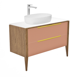 Тумба со столешницей Валенсия 100, Бежево-розовый / Столешница компакт-плита, Белая