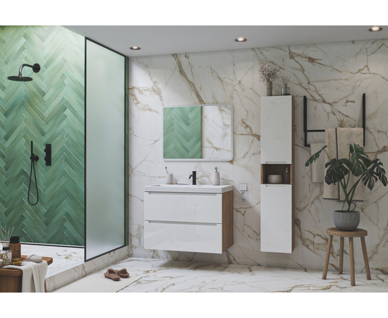 Шкаф-пенал для ванной комнаты ЗОВ Дион, Белый глянец/Дуб 150 - Изображение 3 Шкаф-пенал для ванной комнаты ЗОВ Дион, Белый глянец/Дуб 150 - Изображение 3