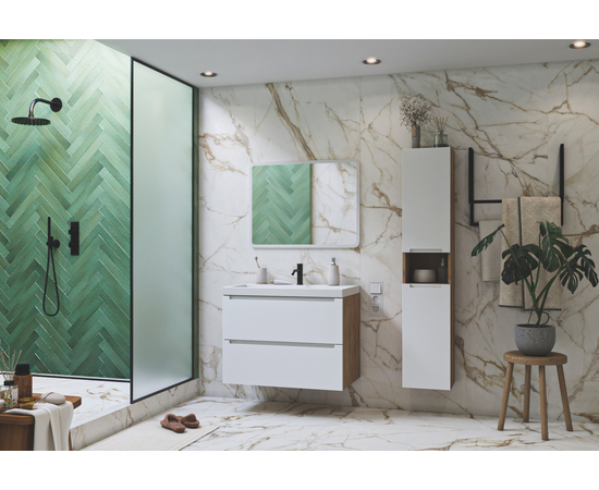 Шкаф-пенал для ванной комнаты ЗОВ Дион, Белый мат/Дуб 150 - Изображение 4 Шкаф-пенал для ванной комнаты ЗОВ Дион, Белый мат/Дуб 150 - Изображение 4