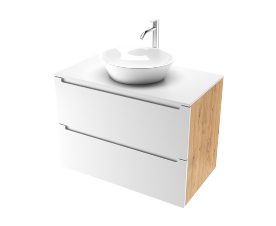Тумба для ванной комнаты ЗОВ Эридан, белая столешница, Белый мат/Дуб 80 Тумба для ванной комнаты ЗОВ Эридан, белая столешница, Белый мат/Дуб 80