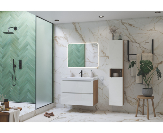 Тумба для ванной комнаты ЗОВ Дион, под раковину, Белый глянец/Дуб 70 - Изображение 4 Тумба для ванной комнаты ЗОВ Дион, под раковину, Белый глянец/Дуб 70 - Изображение 4