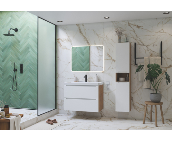 Тумба для ванной комнаты ЗОВ Дион, под раковину, Белый мат/Дуб 90 - Изображение 4 Тумба для ванной комнаты ЗОВ Дион, под раковину, Белый мат/Дуб 90 - Изображение 4