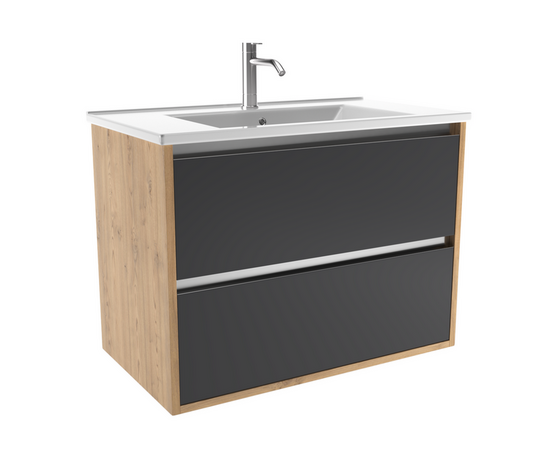 Тумба для ванной комнаты ЗОВ Парма, с раковиной, Дуб/Черный 70