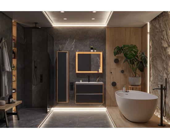 Тумба для ванной комнаты ЗОВ Парма, с раковиной, Дуб/Черный 70 - Изображение 3