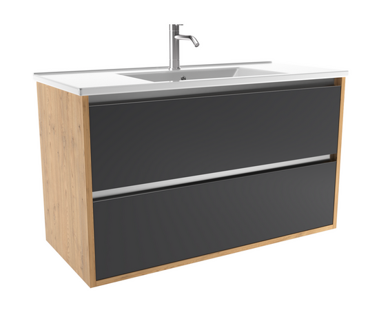 Тумба для ванной комнаты ЗОВ Парма, с раковиной, Дуб/Черный 100