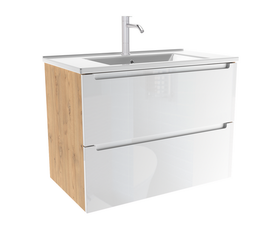 Тумба для ванной комнаты ЗОВ Дион, с раковиной, Белый глянец/Дуб 70 Тумба для ванной комнаты ЗОВ Дион, с раковиной, Белый глянец/Дуб 70
