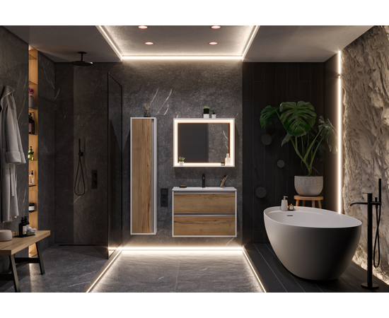 Тумба для ванной комнаты ЗОВ Парма, с раковиной, Белый/Галифакс 80 - Изображение 3