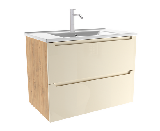Тумба для ванной комнаты ЗОВ Дион, с раковиной, Беж глянец/Дуб 60 Тумба для ванной комнаты ЗОВ Дион, с раковиной, Беж глянец/Дуб 60