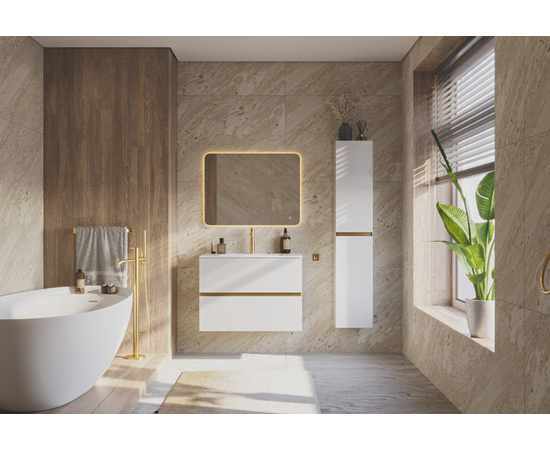 Тумба для ванной комнаты ЗОВ Лира, с раковиной, Белый глянец 70 - Изображение 3