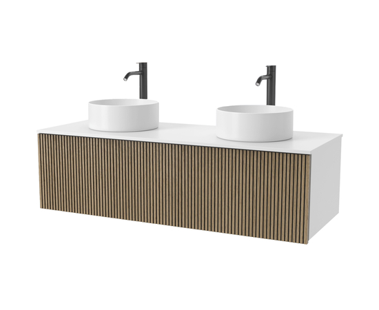 Тумба для ванной комнаты ЗОВ Кито, белая столешница, Белый/Тростник 120 Тумба для ванной комнаты ЗОВ Кито, белая столешница, Белый/Тростник 120