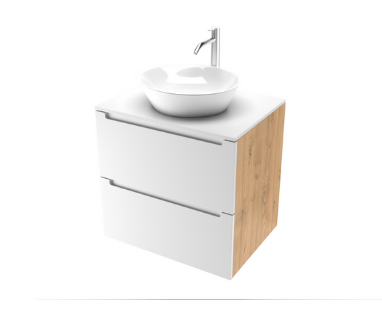 Тумба для ванной комнаты ЗОВ Дион, белая столешница, Белый мат/Дуб 60 Тумба для ванной комнаты ЗОВ Дион, белая столешница, Белый мат/Дуб 60