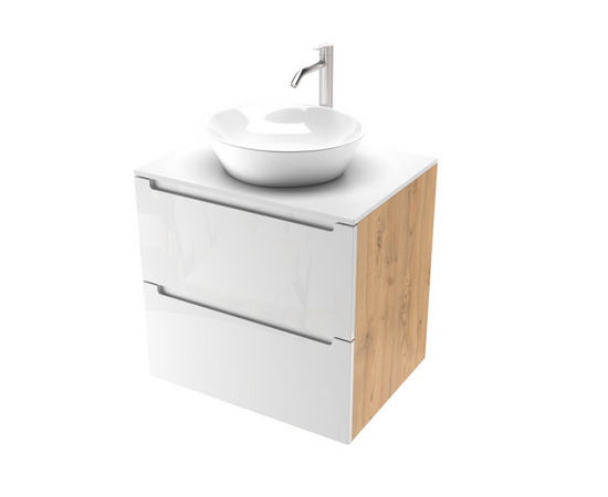 Тумба для ванной комнаты ЗОВ Дион, белая столешница, Белый глянец/Дуб 60 Тумба для ванной комнаты ЗОВ Дион, белая столешница, Белый глянец/Дуб 60