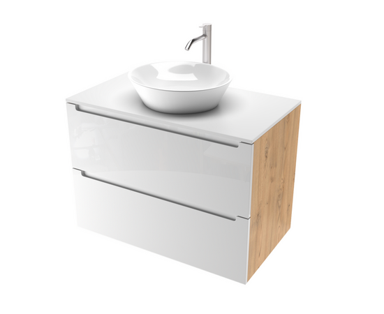 Тумба для ванной комнаты ЗОВ Дион, белая столешница, Белый мат/Дуб 80 Тумба для ванной комнаты ЗОВ Дион, белая столешница, Белый мат/Дуб 80