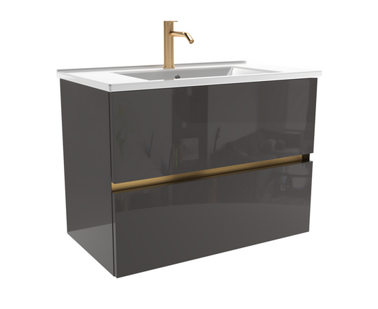 Тумба для ванной комнаты ЗОВ Лира, с раковиной, Грифель глянец 100