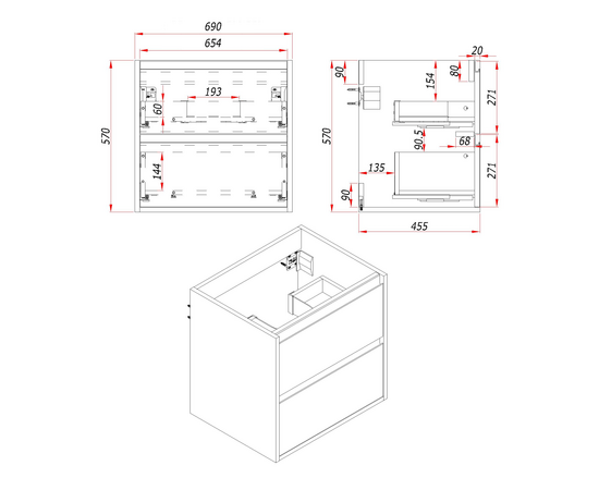Тумба для ванной комнаты ЗОВ Парма, с раковиной, Антрацит/Аттик 70 - Изображение 4 Тумба для ванной комнаты ЗОВ Парма, с раковиной, Антрацит/Аттик 70 - Изображение 4