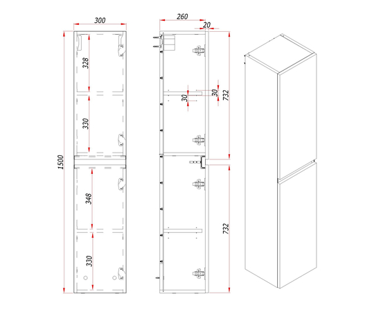 Шкаф-пенал для ванной комнаты ЗОВ Лира, Тальк 150 - Изображение 3 Шкаф-пенал для ванной комнаты ЗОВ Лира, Тальк 150 - Изображение 3