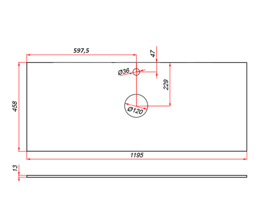 Столешница компакт-плита 13 Галифакс, 2 выреза, 1195х458 мм - Изображение 2