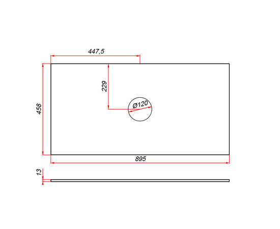 Столешница компакт-плита 13 Белая, 1 вырез, 895х458 мм - Изображение 3
