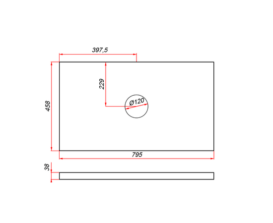 Столешница пластик HPL 38 Туя, 1 вырез, 795х458 мм Столешница пластик HPL 38 Туя, 1 вырез, 795х458 мм
