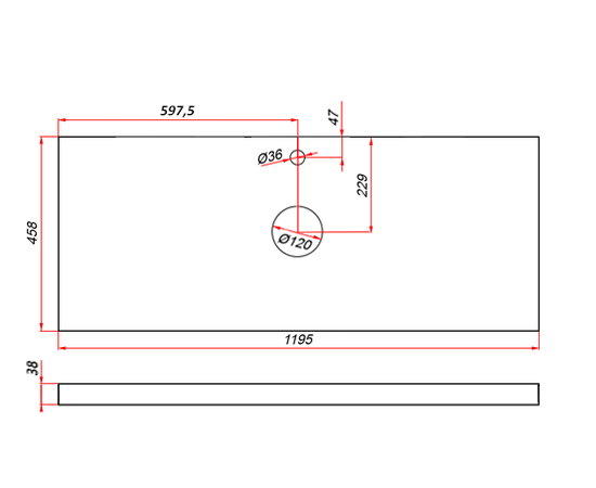 Столешница пластик HPL 38 Туя, 2 выреза, 1195х458мм
