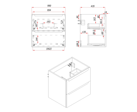 Тумба для ванной комнаты ЗОВ Дион, под раковину, Белый мат/Дуб 100 - Изображение 5 Тумба для ванной комнаты ЗОВ Дион, под раковину, Белый мат/Дуб 100 - Изображение 5