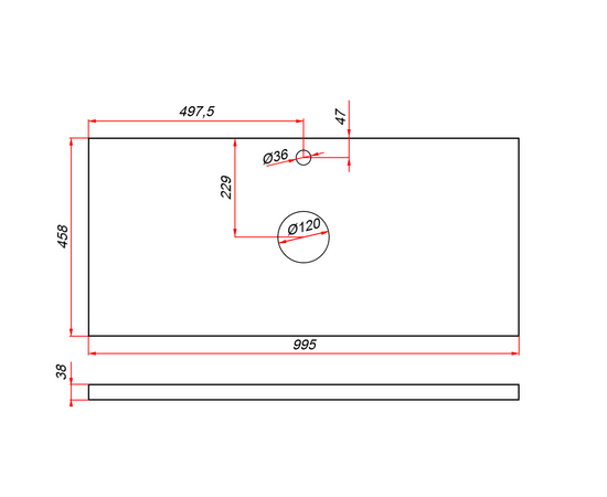Столешница пластик HPL 38 Туя, 2 выреза, 995х458мм - Изображение 2