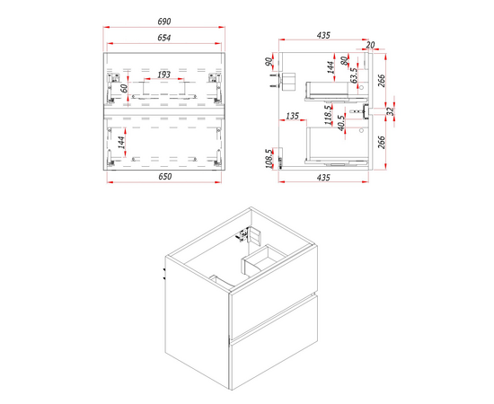 Тумба для ванной комнаты ЗОВ Лира, с раковиной, Белый глянец 70 - Изображение 4
