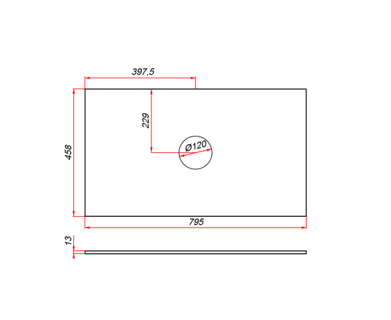 Столешница компакт-плита 13 Белая, 1 вырез, 795х458 мм - Изображение 3