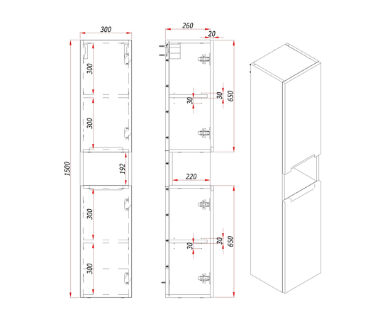 Шкаф-пенал для ванной комнаты ЗОВ Дион, Белый мат/Дуб 150 - Изображение 5 Шкаф-пенал для ванной комнаты ЗОВ Дион, Белый мат/Дуб 150 - Изображение 5