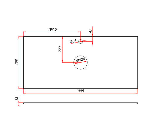Столешница компакт-плита 13 Белая, 2 выреза, 995х458 мм - Изображение 3