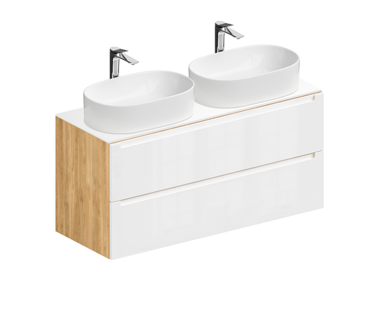 Тумба для ванной комнаты ЗОВ Дион, белая столешница, Белый глянец/Дуб 120 Тумба для ванной комнаты ЗОВ Дион, белая столешница, Белый глянец/Дуб 120