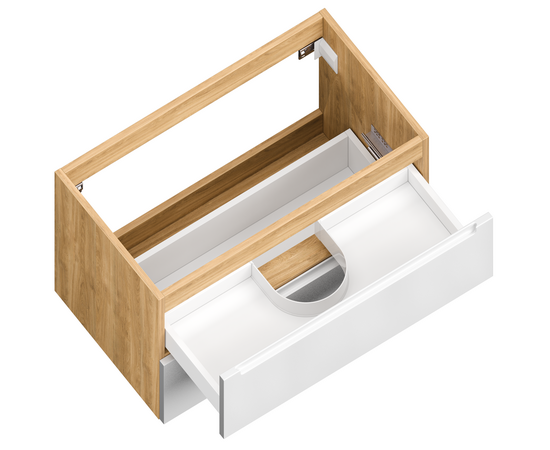 Тумба для ванной комнаты ЗОВ Дион, под раковину, Белый глянец/Дуб 90 Тумба для ванной комнаты ЗОВ Дион, под раковину, Белый глянец/Дуб 90