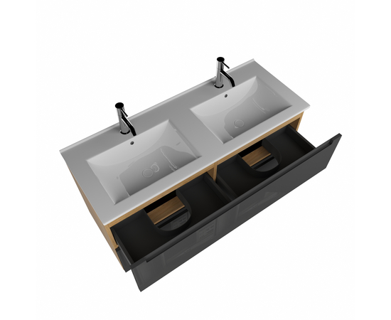 Тумба для ванной комнаты ЗОВ Дион, с раковиной, Графит глянец/Дуб 120