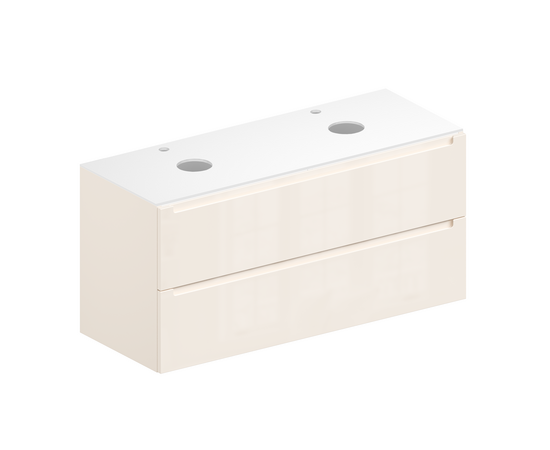 Тумба для ванной комнаты ЗОВ Дион, белая столешница, Беж глянец 120 Тумба для ванной комнаты ЗОВ Дион, белая столешница, Беж глянец 120