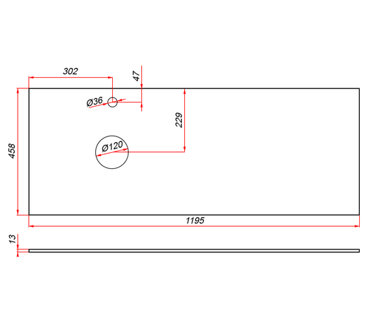 Столешница компакт-плита 13 Белая, 2 выреза, 1195х458 мм - Изображение 3