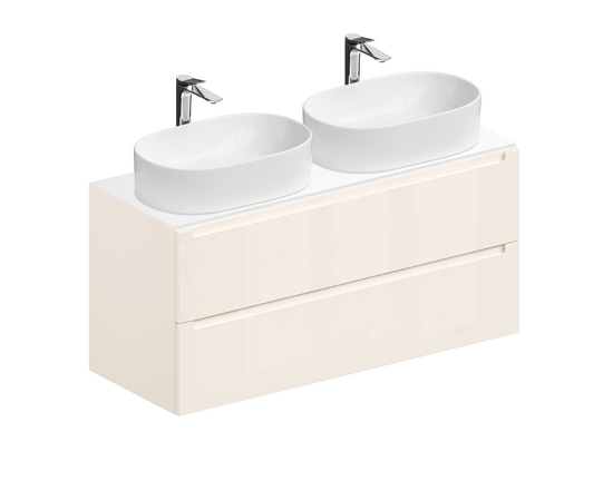 Тумба для ванной комнаты ЗОВ Дион, белая столешница, Беж глянец 120 Тумба для ванной комнаты ЗОВ Дион, белая столешница, Беж глянец 120