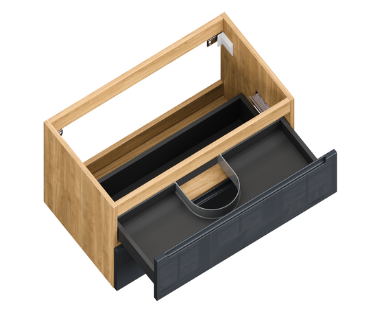 Тумба для ванной комнаты ЗОВ Дион, под раковину, Графит глянец/Дуб 90 Тумба для ванной комнаты ЗОВ Дион, под раковину, Графит глянец/Дуб 90